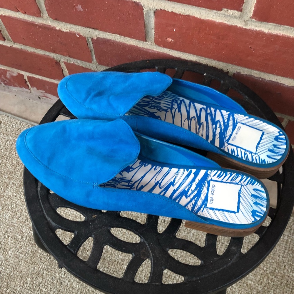 🌷DOLCE VITA SUEDE VIBRANT BLUE ALMOND TOE LOAFERS WOMENS SIZE 8
